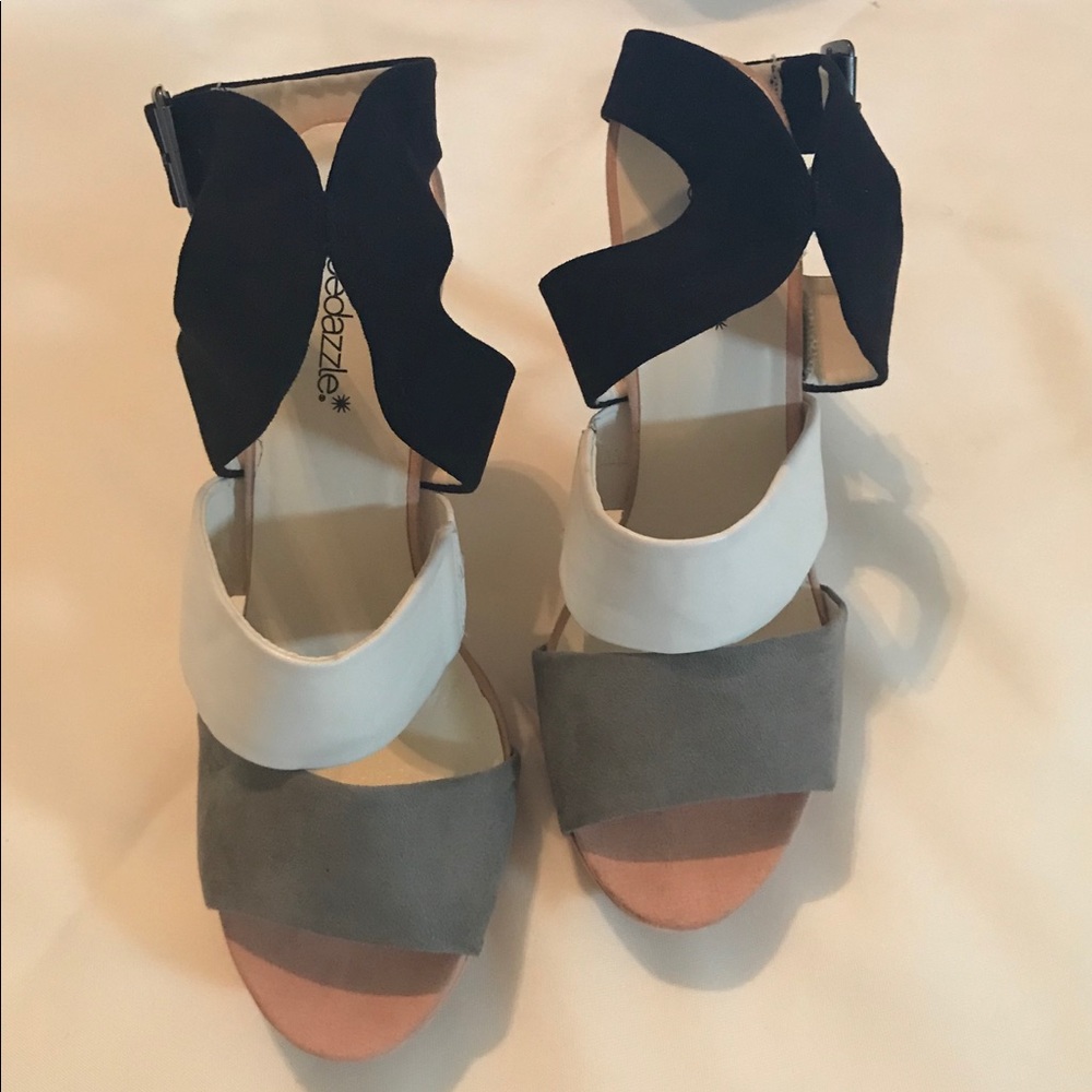 Color-blocked faux-suede platform sandal